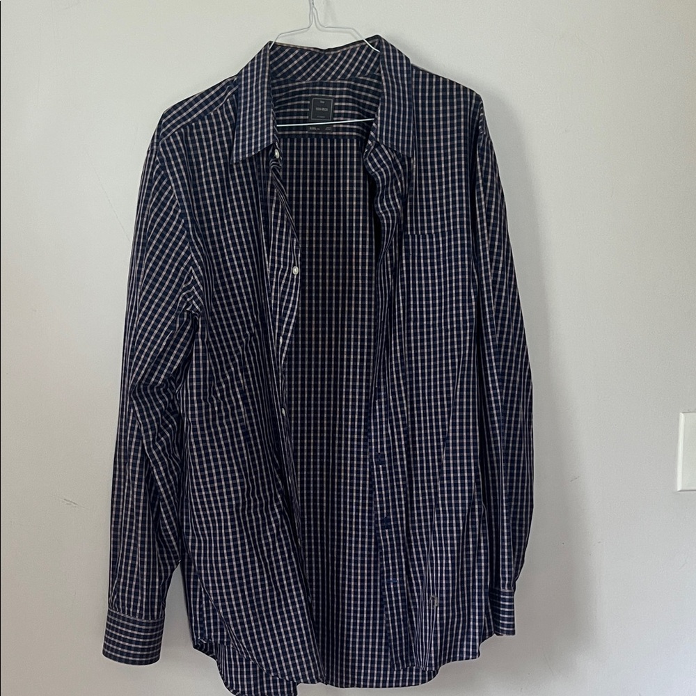 GAP Men's Navy and White Checkered Shirt